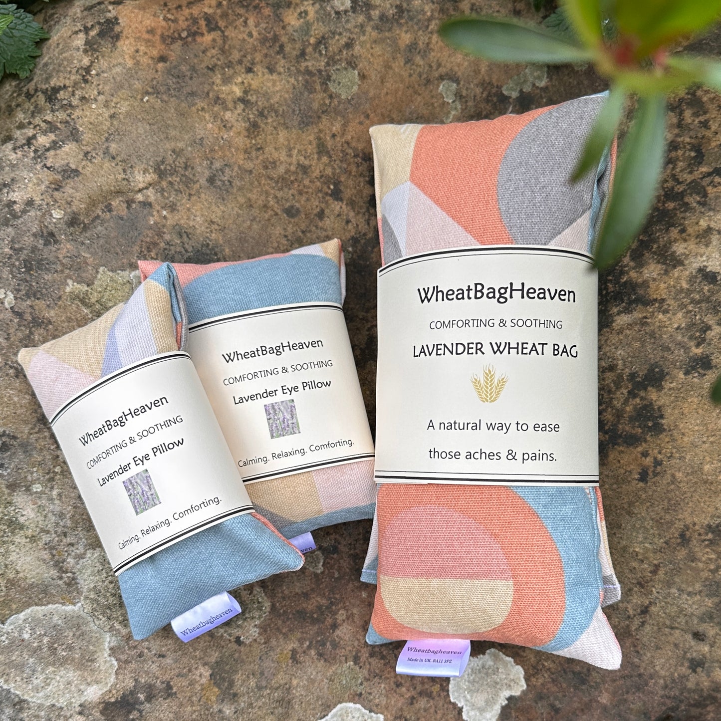 Pastel abstract cotton wheat bag, with or without lavender. Hot cold compress