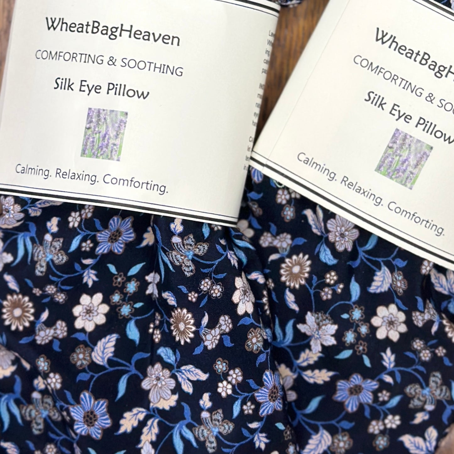 Close up picture of Liberty silk floral fabric used for wheatbagheaven flax seed eye pillows perfect for yoga and reiki relaxation