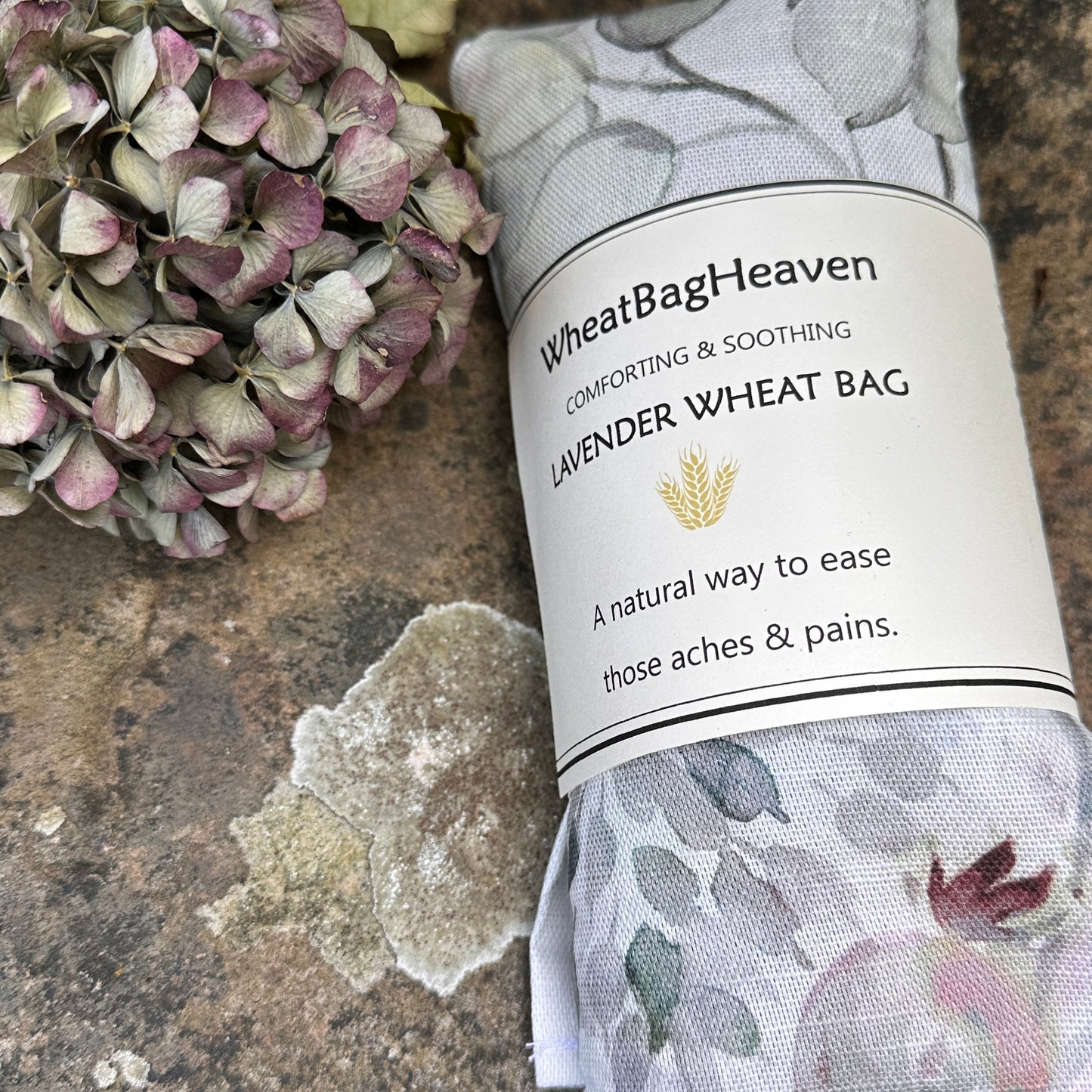 Heated Body wrap, lavender scented wheat bag in botanical print. Gardeners heating pad gift