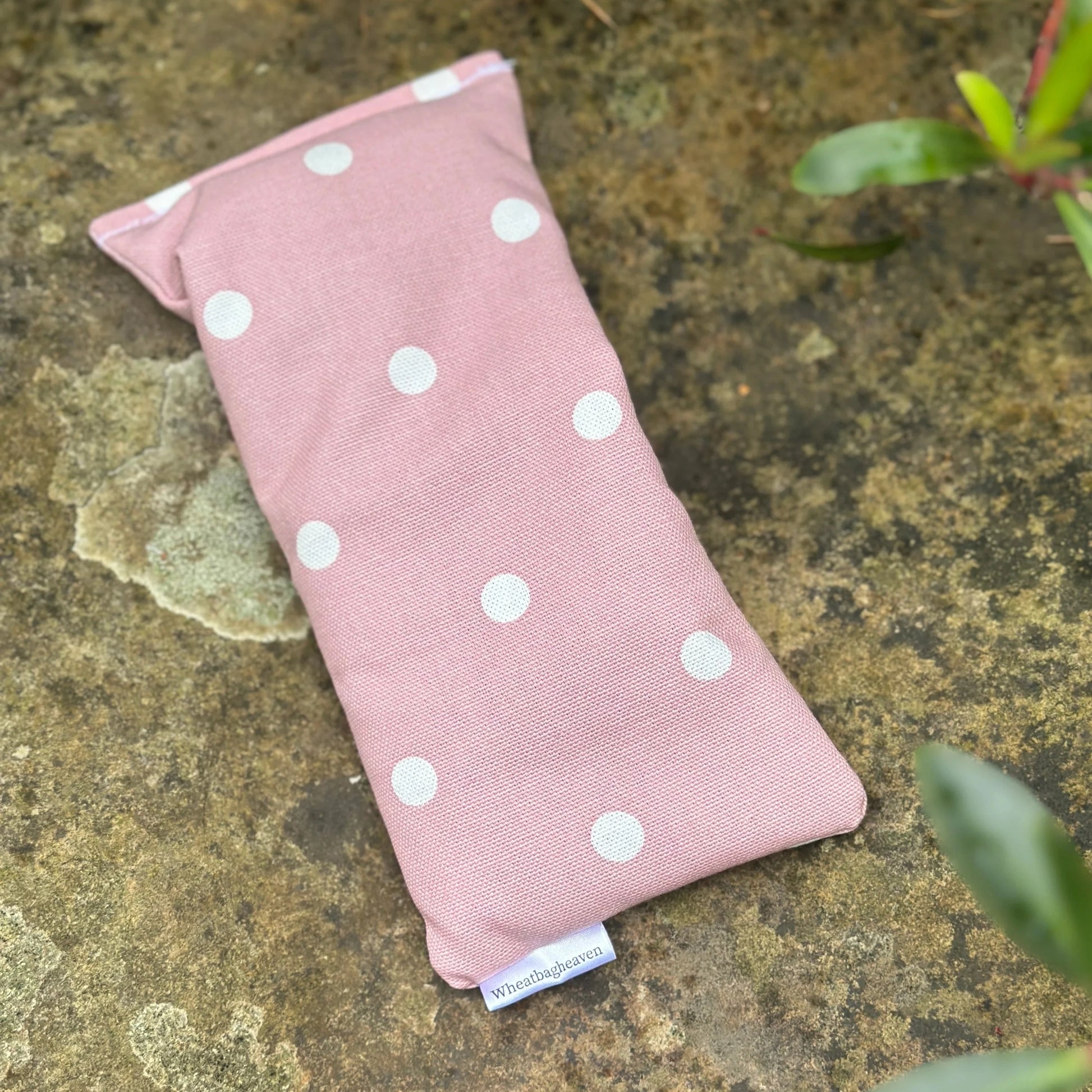 Pink dotty lavender scented eye pillow for yoga meditation, calm and rest from wheat bag heaven
