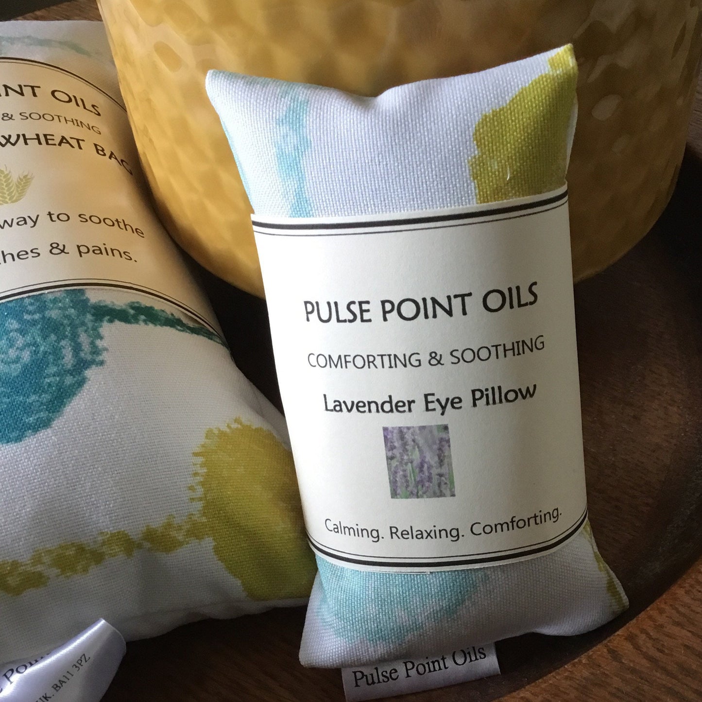 Flax seed eye pillow, yoga meditation eye mask in a lovely pom pom print