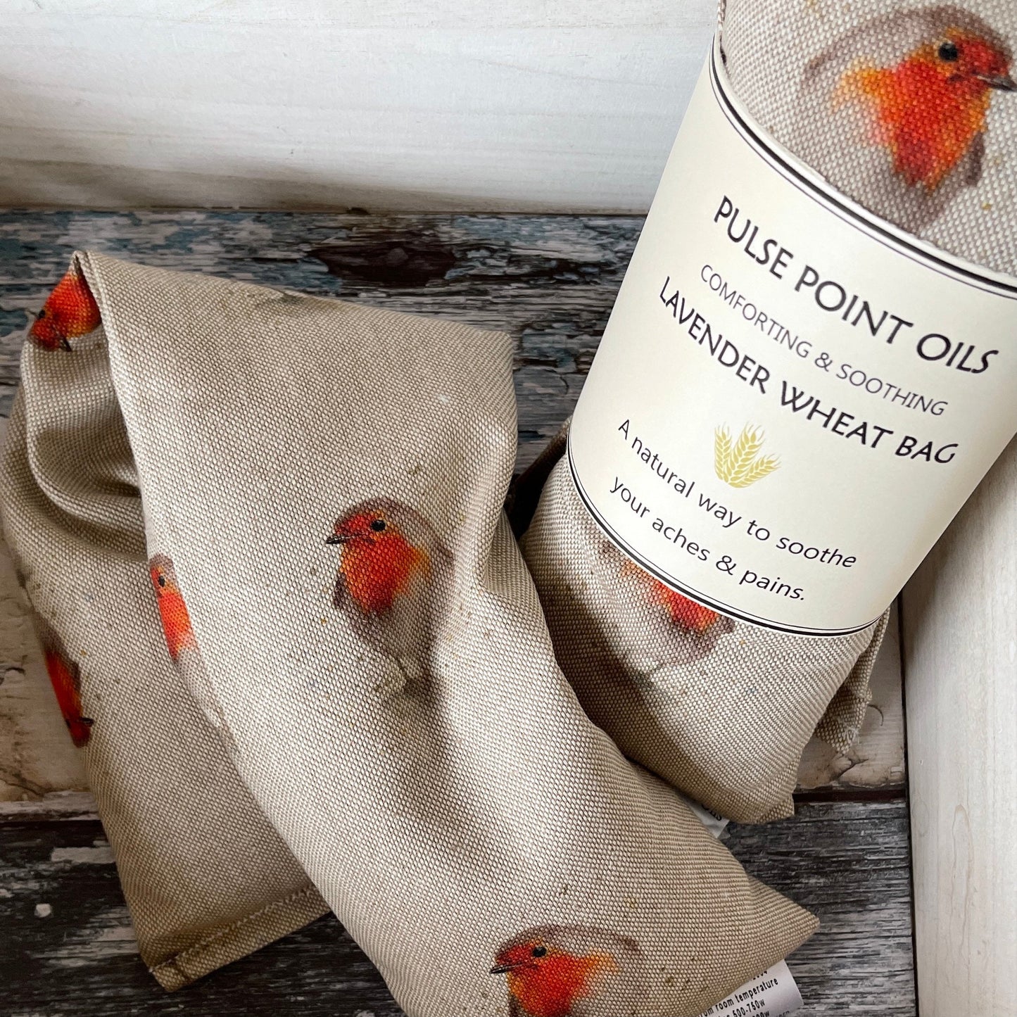 Robin Lavender scented wheat bags. Gardeners heat wrap body warmer. Heat pack comforter for snuggles