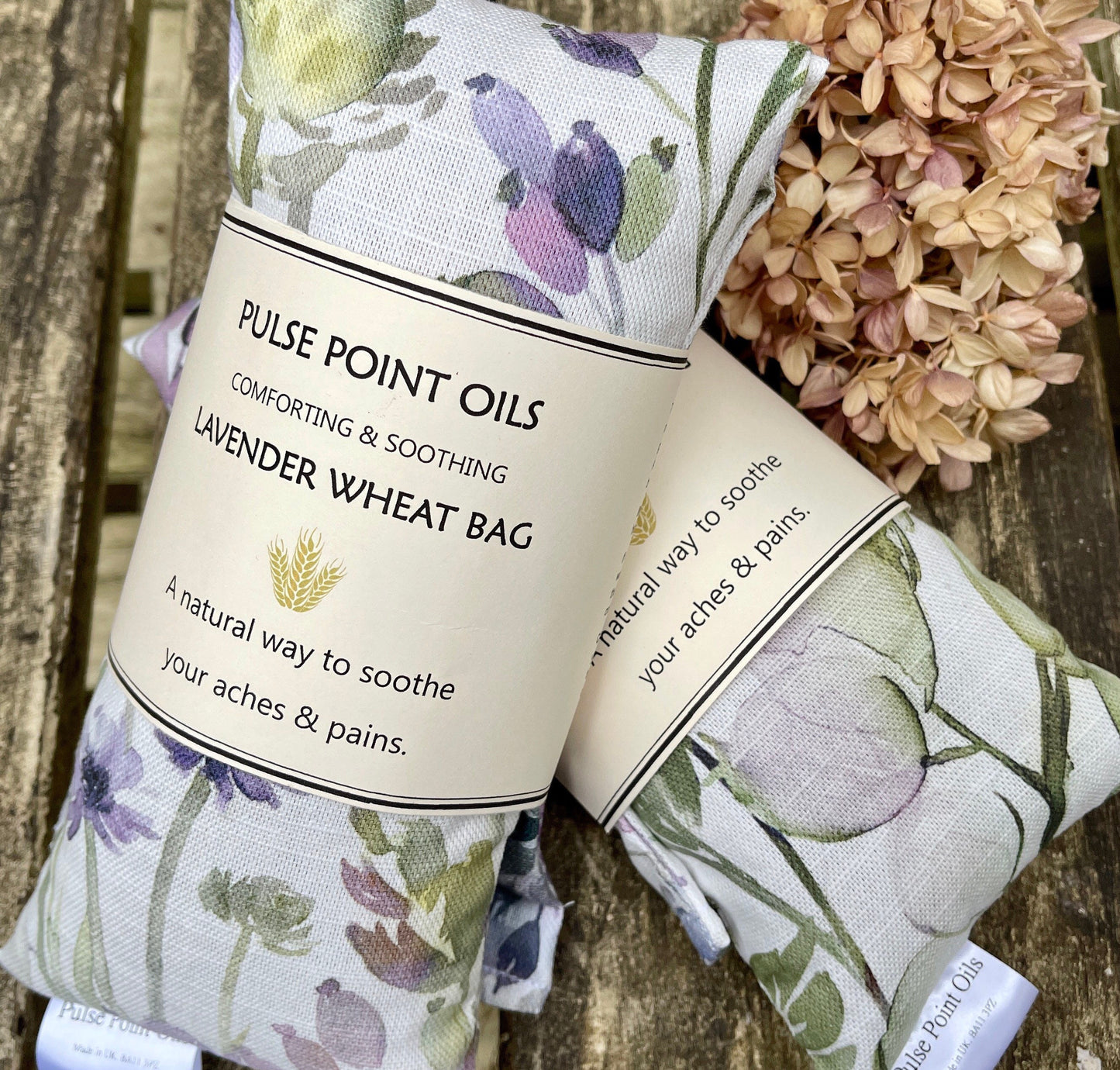 Botanical watercolor garden cotton print, lavender wheat bag from wheatbagheaven.com Ready to post with free UK shipping