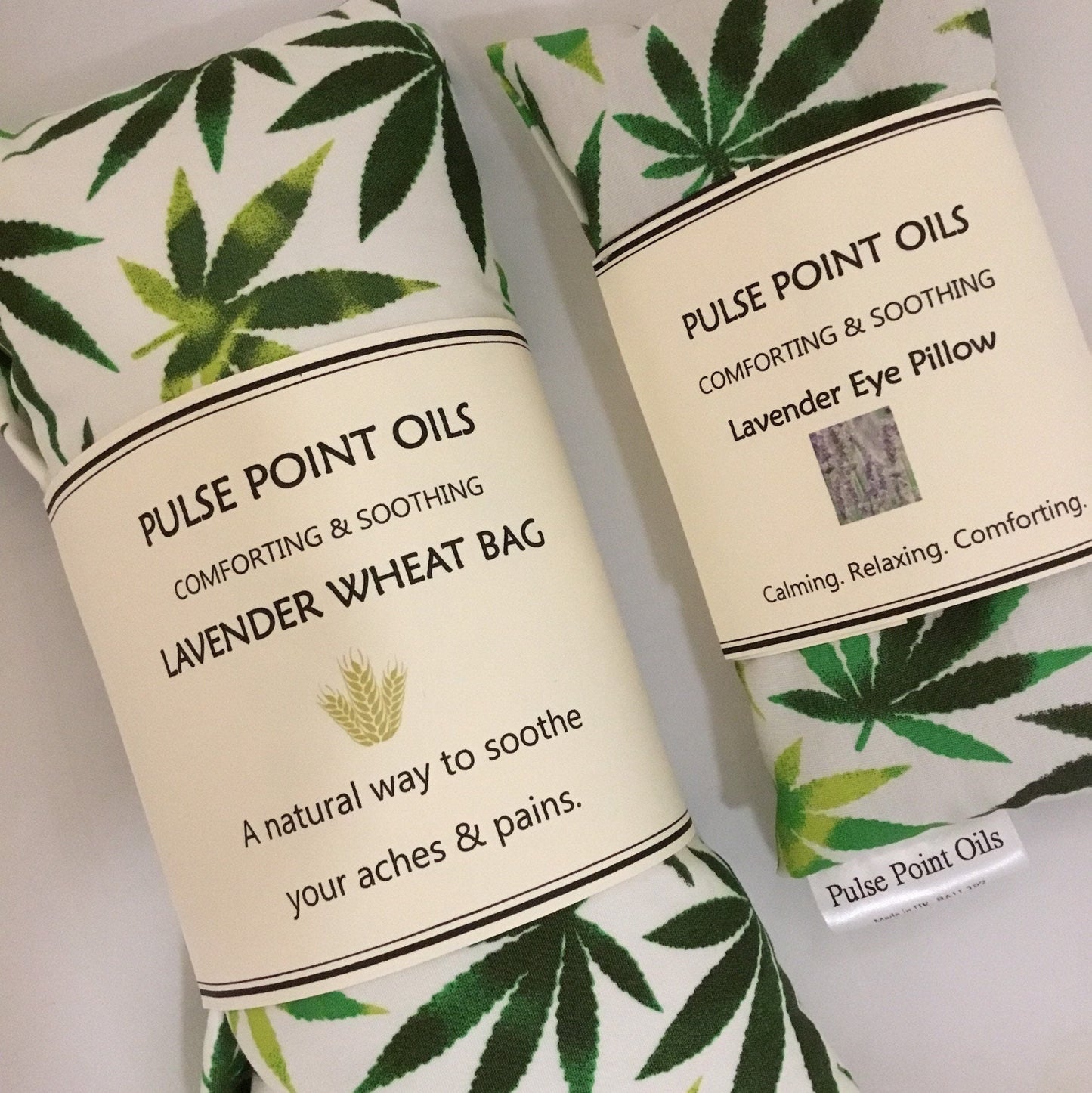 Lavender heating pad, hemp leaf printed wheat bag , plus lavender eye pillow