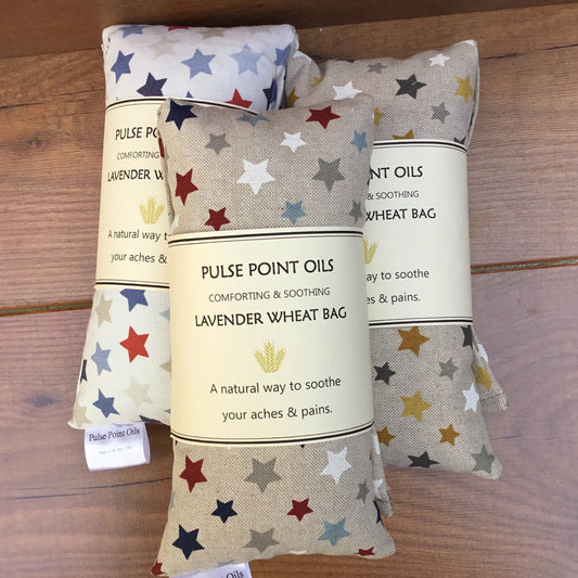 Long Wheat bags. Star cotton fabric heat pack with lavender flower for relaxation. 