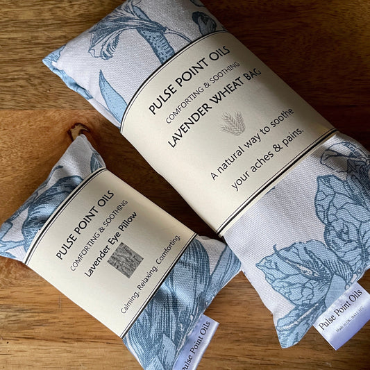 Wheat bag with lavender. Blue willow, aromatherapy neck wrap body warmer. Hot and cold compress