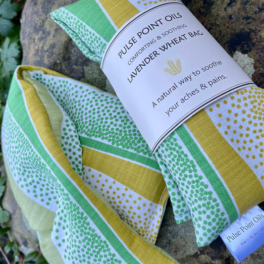 Mens Long wheat bag, zesty lime wave, for eco friendly wellbeing and wellness.