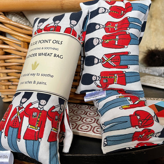 children's wheat bags in a London guard cotton print from wheatbagheaven.com