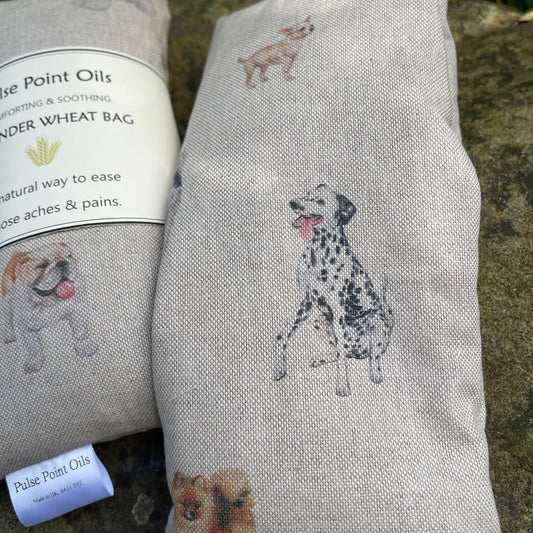 lavender scented wheat bag with dalmatian print