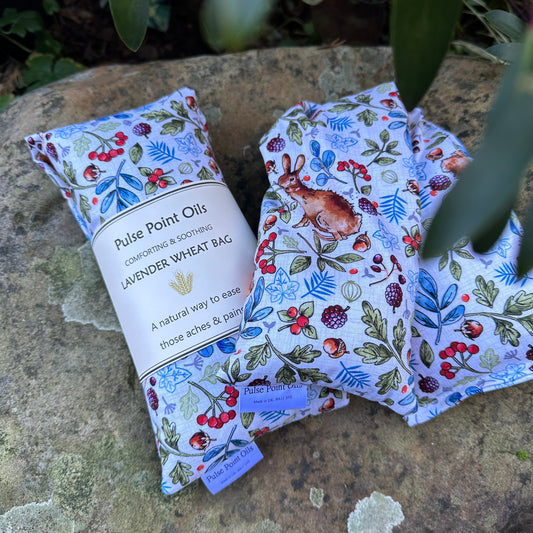 Nature trail botanical printed lavender wheat bag, lavender scented aches and pains heat pad