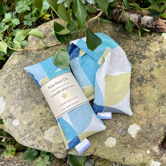 Wellbeing aromatherapy heat pack wheat bag, lavender scented floral reheat-able new mum gift.