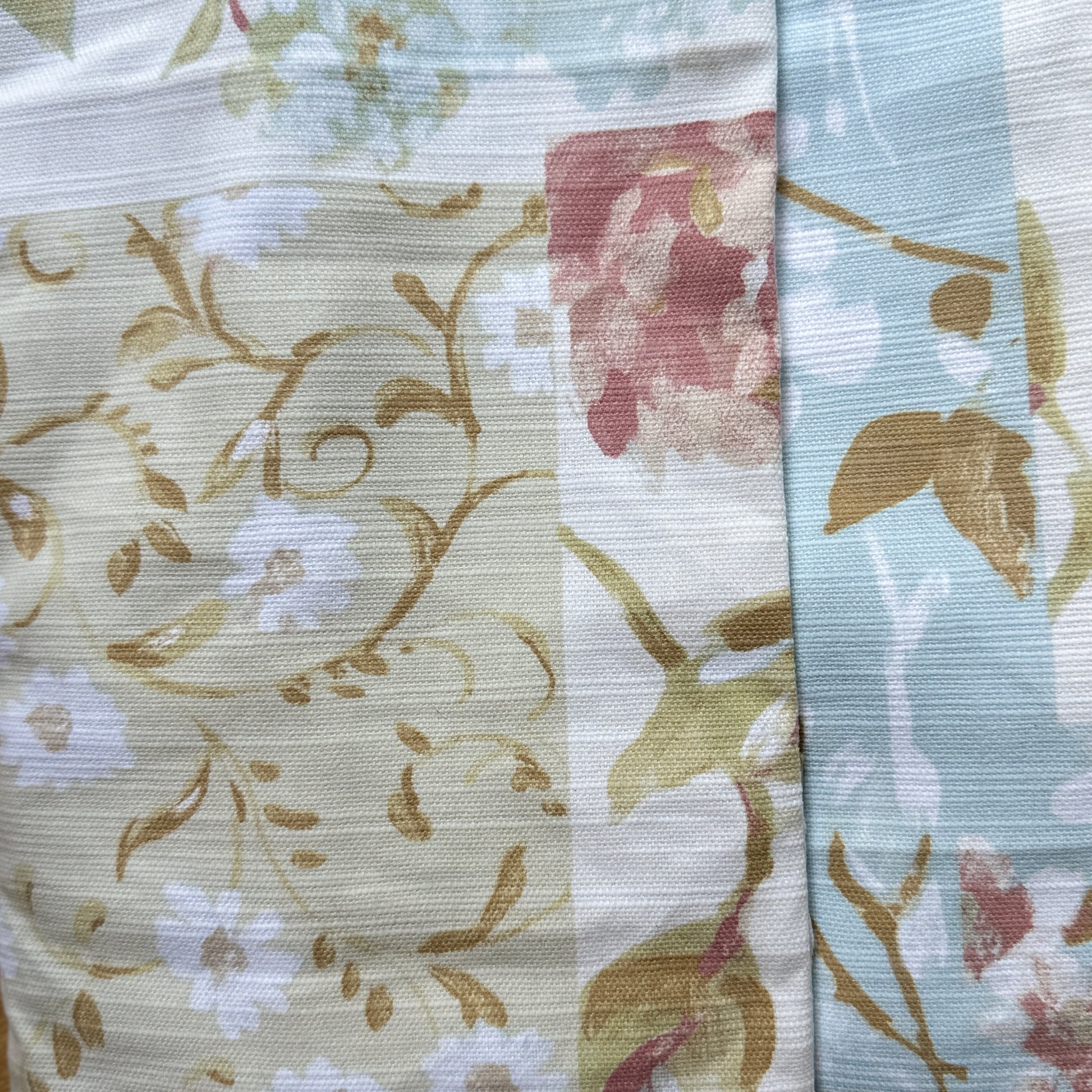Close up of our pastel floral wellbeing cotton fabric 