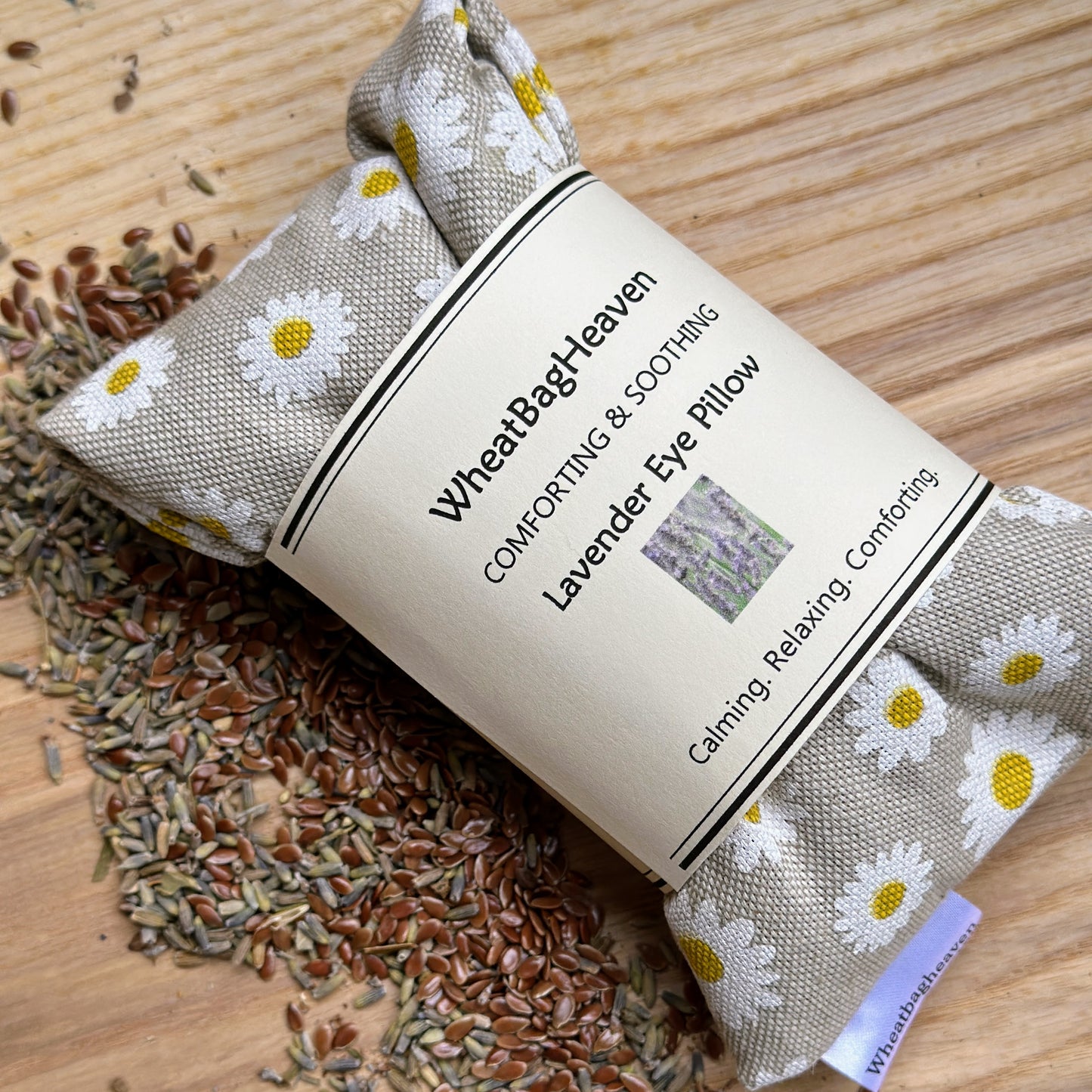 lovely eye pillow from wheat bag heaven with a daisy flower print, flax seed and lavender filling