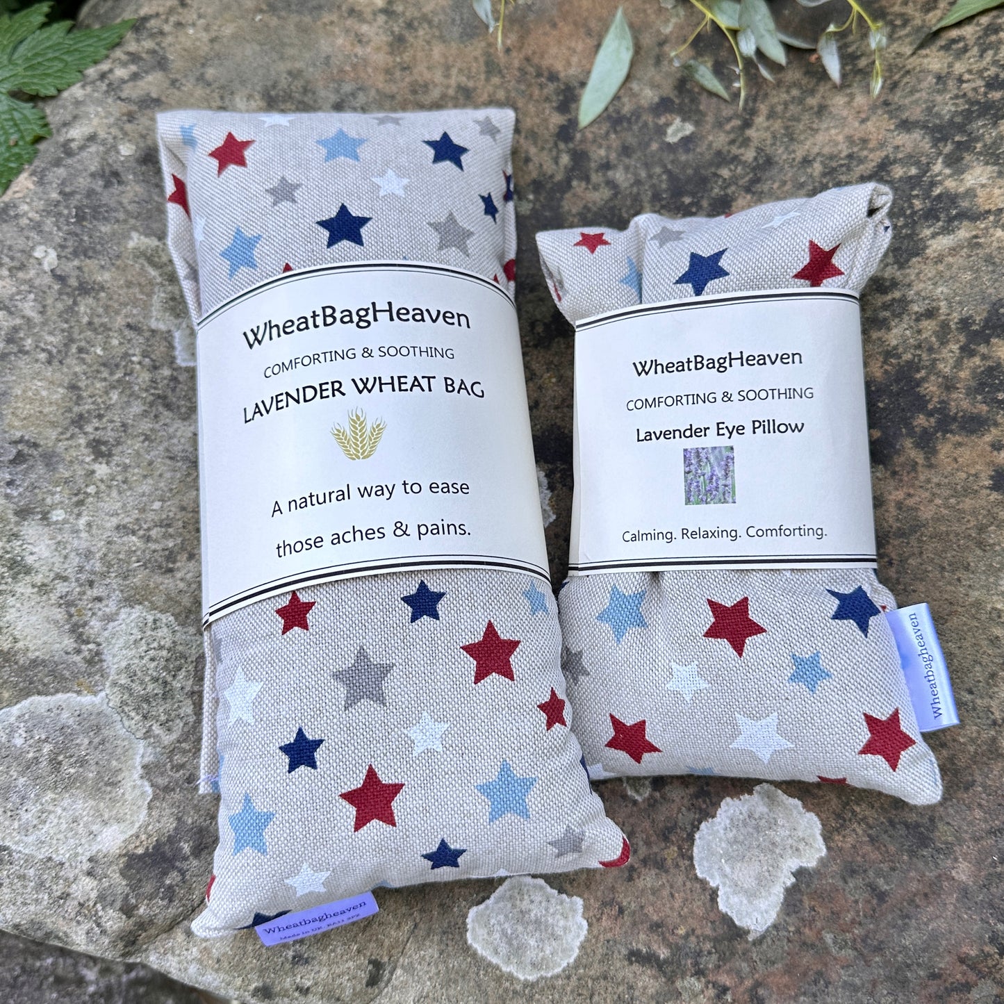 Long Wheat bags. Star cotton fabric heat pack with lavender flower for relaxation. Eye pillow, blackout mask sleep aid with flaxseed