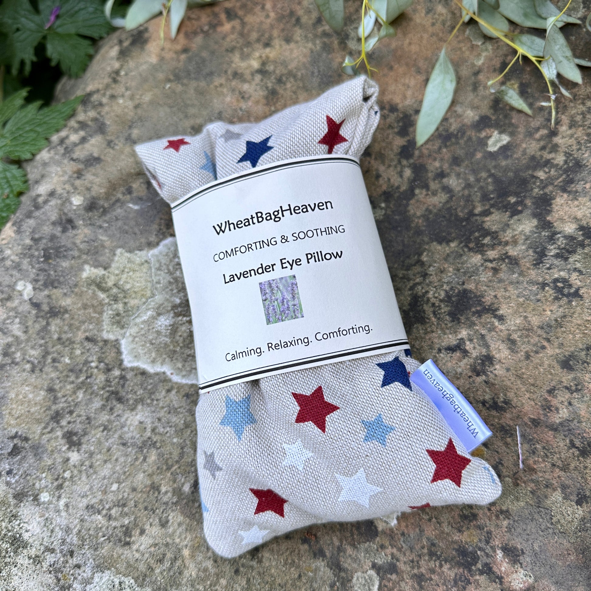 Star cotton fabric heat pack with lavender flower for relaxation. Eye pillow, blackout mask sleep aid with flaxseed