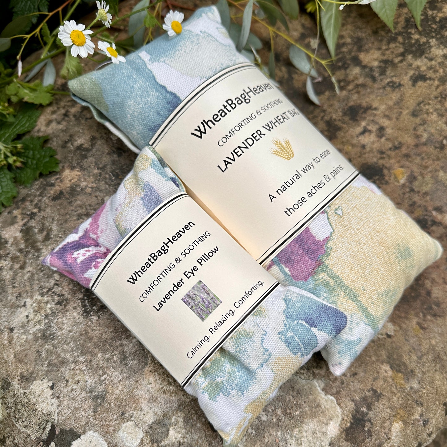 Lavender Wheat Bag. Aromatherapy heat pack in mystic wood print cotton fabric. Lavender eye pillow. 