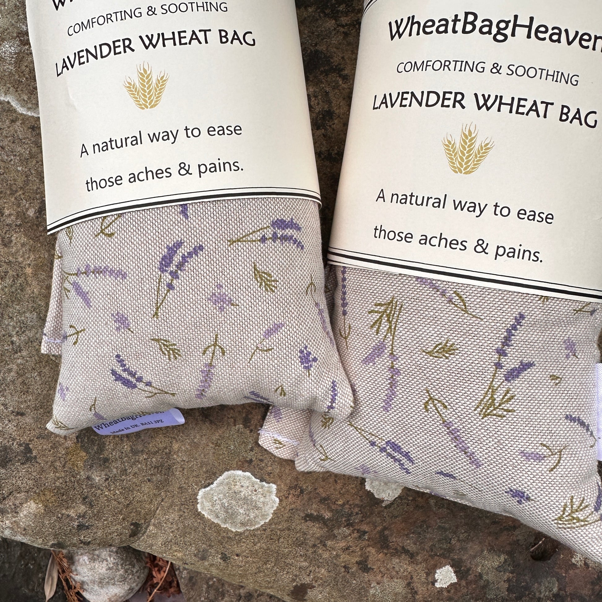 Close up of lavender scented eye pillows filled with organic flax seed and lavender buds