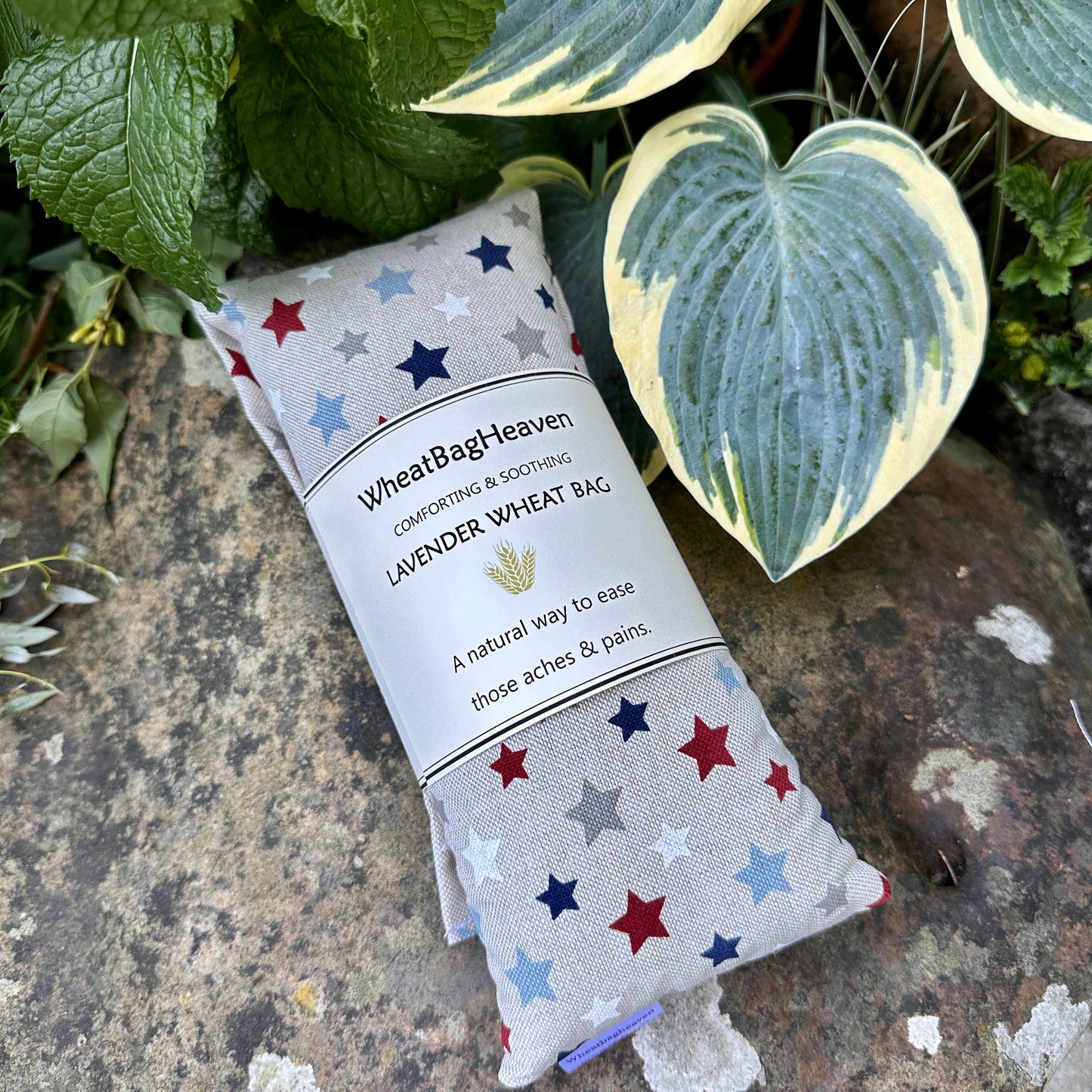 Long Wheat bags. Star cotton fabric heat pack with lavender flower for relaxation.