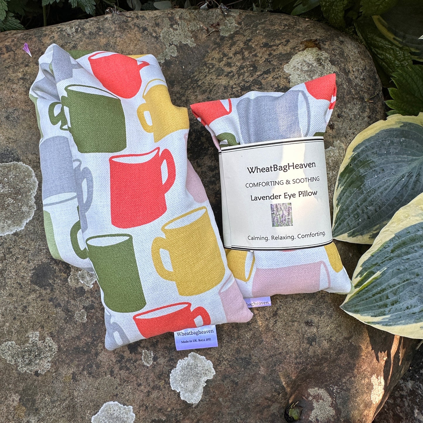 Tea/coffee lover wheat bag lavender scented neck wrap. Practical & reheat-able natural pain relief wheat bag