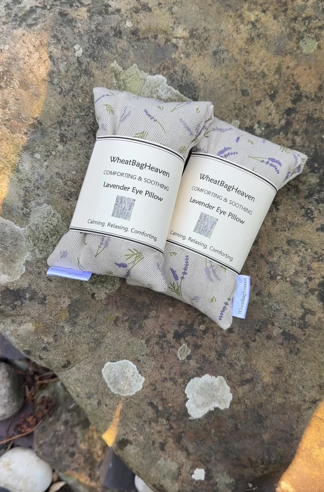 Video of lavender scented eye pillows filled with organic flax seed and lavender buds