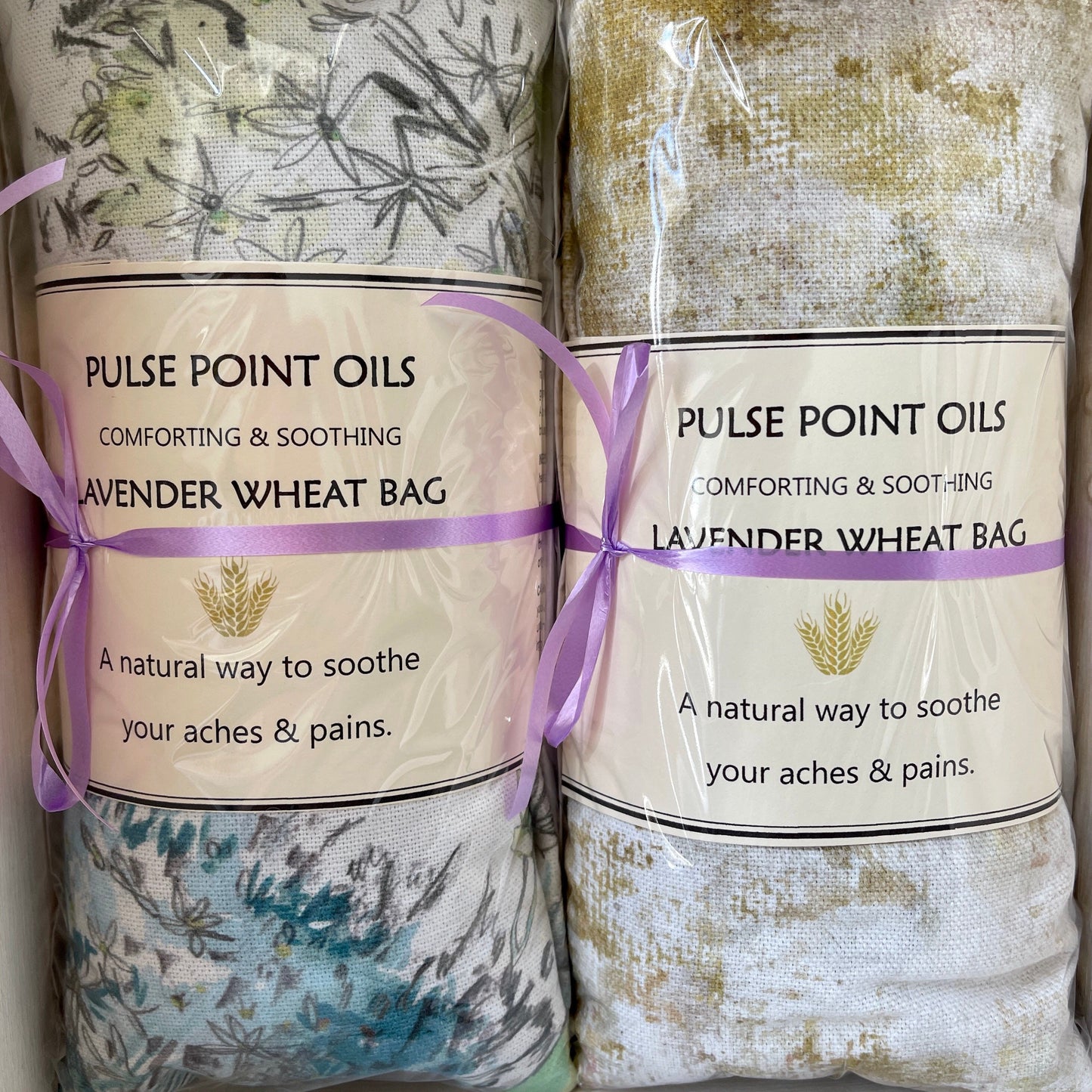 floral alliums and hydrangea printed wheat bags a scented heat pad neck wrap and our new ochre silver birch tree cotton printed wheat bag new in store