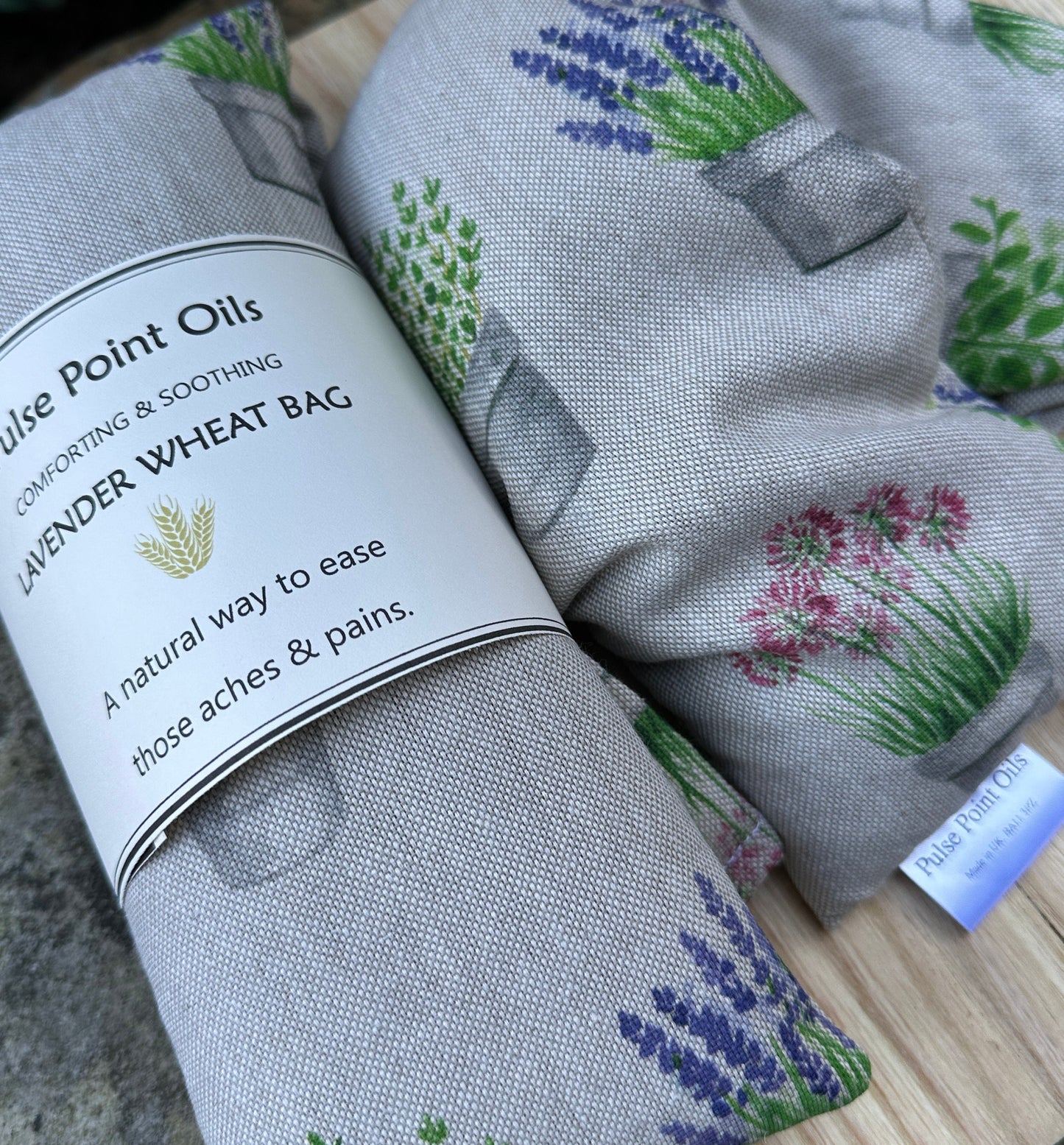 Lavender scented wheat bags. Potted plants printed cotton wrap