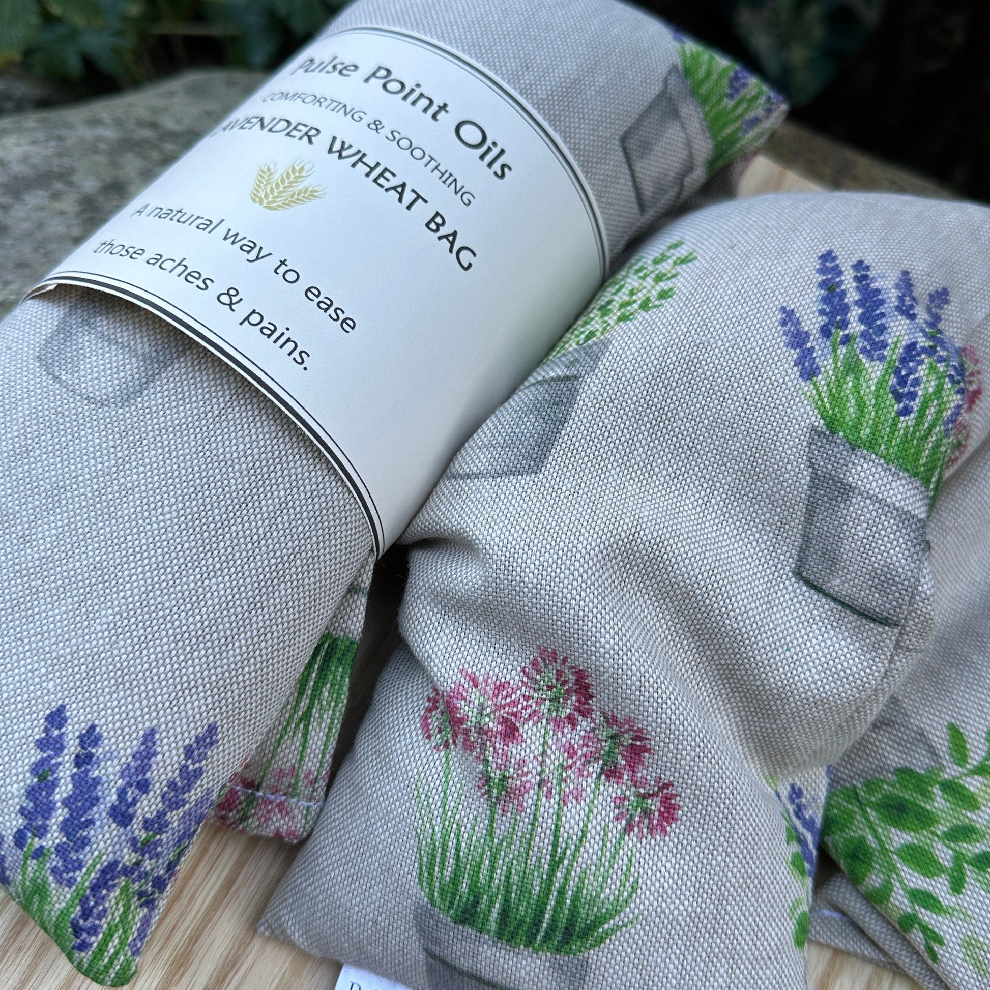 Lavender scented wheat bags. Potted plants printed cotton wrap