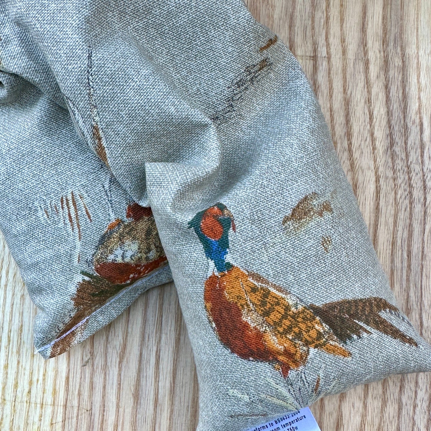 Pheasant printed, microwave lavender wheat bag. Lavender scented stress relieving, warming neck wrap
