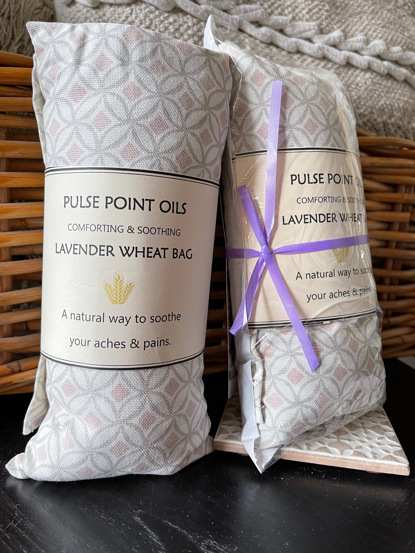 Lavender scented wheat bags for anxiety and panic attacts to help calm and comfort aiding relaxation. Ottis blush cotton printed fabric perfect for her