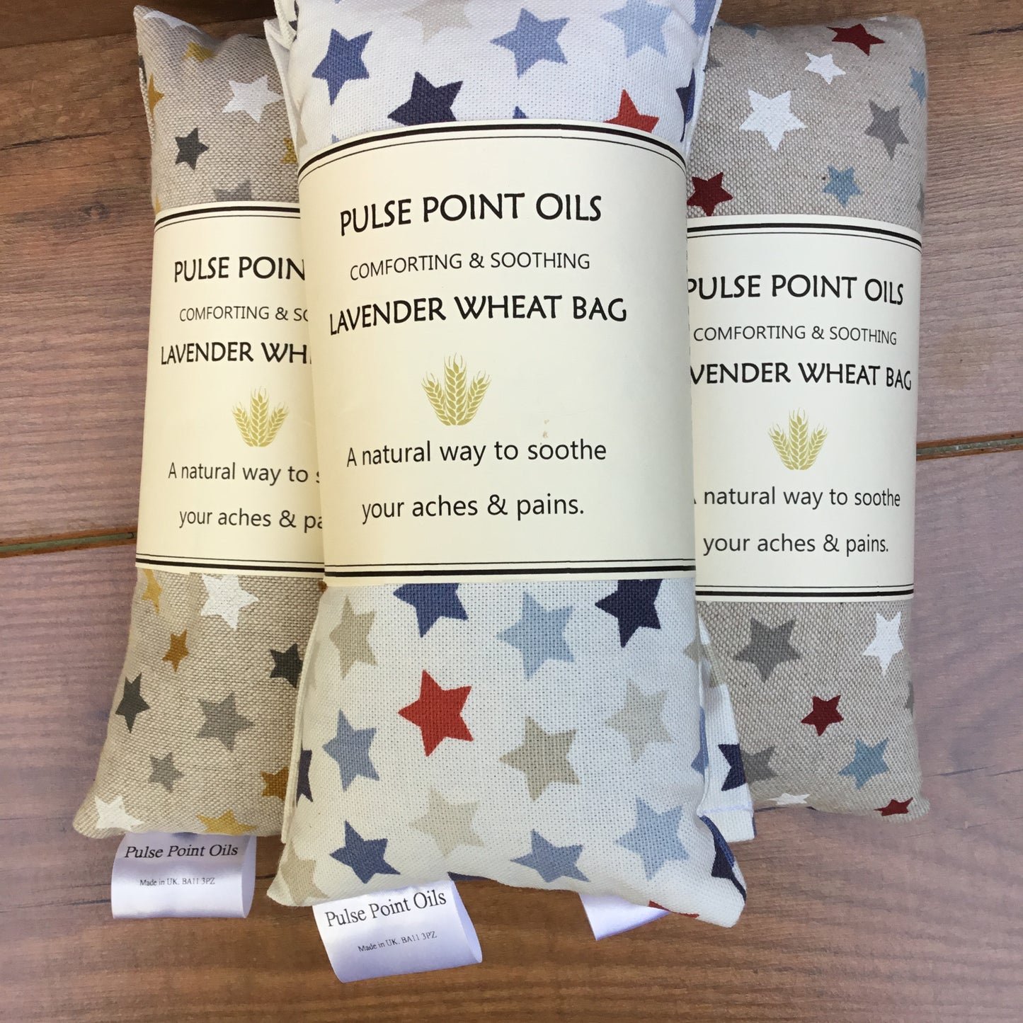 Three lavender wheat bags. stars print therapeutic heat pad.